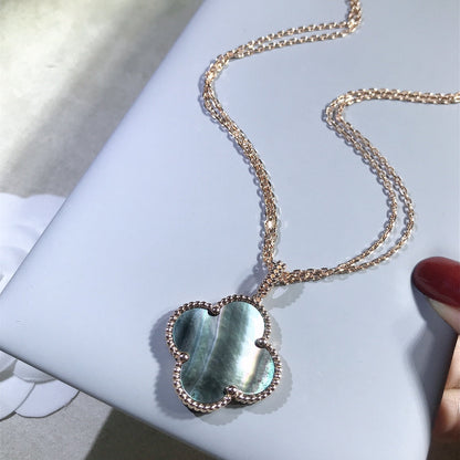 [Raffine] COLLAR DE TRÉBOL GRANDE DE 25 MM DE ORO CON TRAPEZOIDAL OSCURO