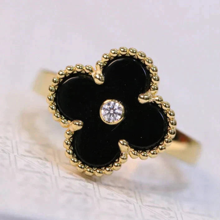 [Raffine]CLOVER ONYX RING GOLD DIAMOND