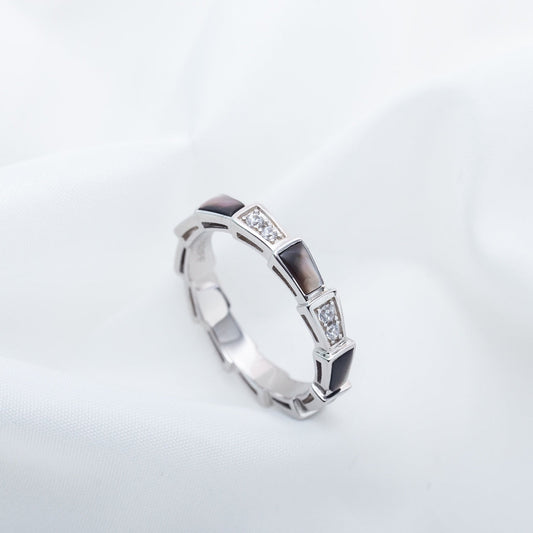 [Raffine]ANILLO SERPENTI PLATA DIAMANTE NEGRO MOP 3MM