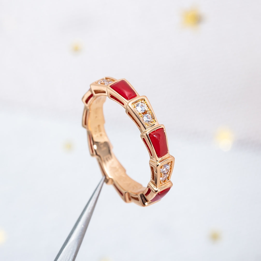 [Raffine]ANILLO SERPENTI ORO ROSA CORNALINA DIAMANTE 3MM