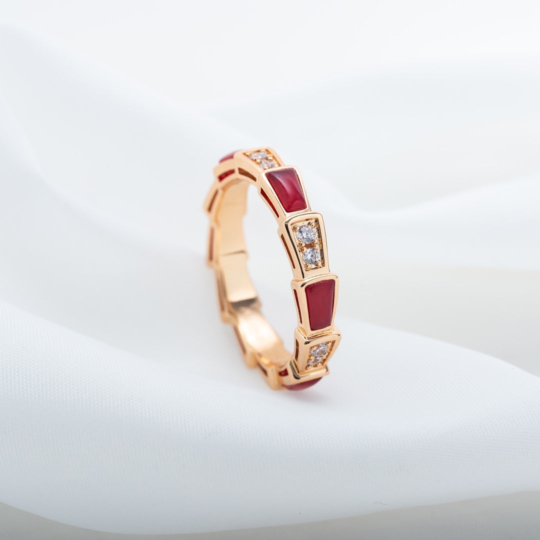 [Raffine]ANILLO SERPENTI ORO ROSA CORNALINA DIAMANTE 3MM