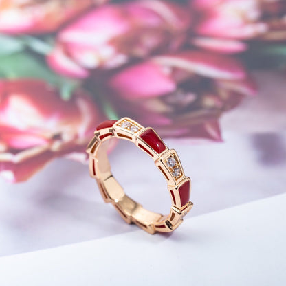 [Raffine]ANILLO SERPENTI ORO ROSA CORNALINA DIAMANTE 3MM