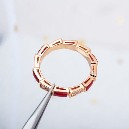 [Raffine]ANILLO SERPENTI ORO ROSA CORNALINA DIAMANTE 3MM
