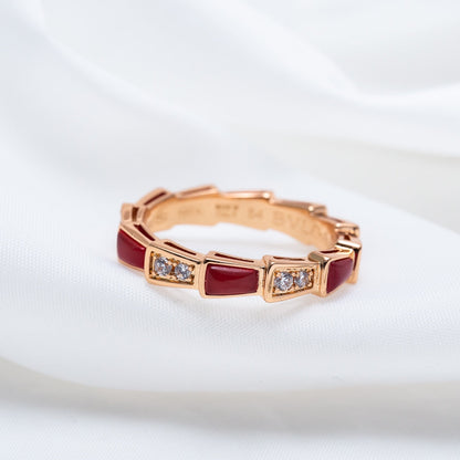 [Raffine]ANILLO SERPENTI ORO ROSA CORNALINA DIAMANTE 3MM