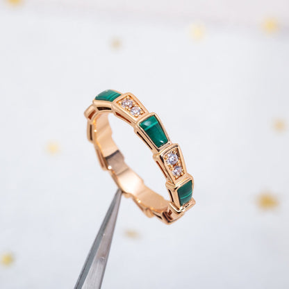 [Raffine]ANILLO SERPENTI ORO ROSA MALAQUITA DIAMANTE 3MM