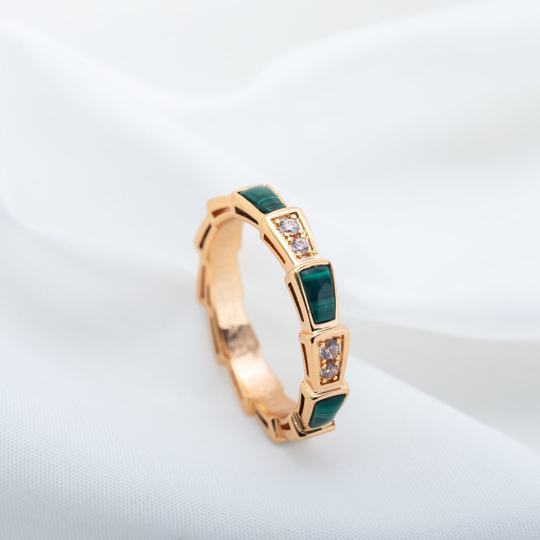 [Raffine]ANILLO SERPENTI ORO ROSA MALAQUITA DIAMANTE 3MM