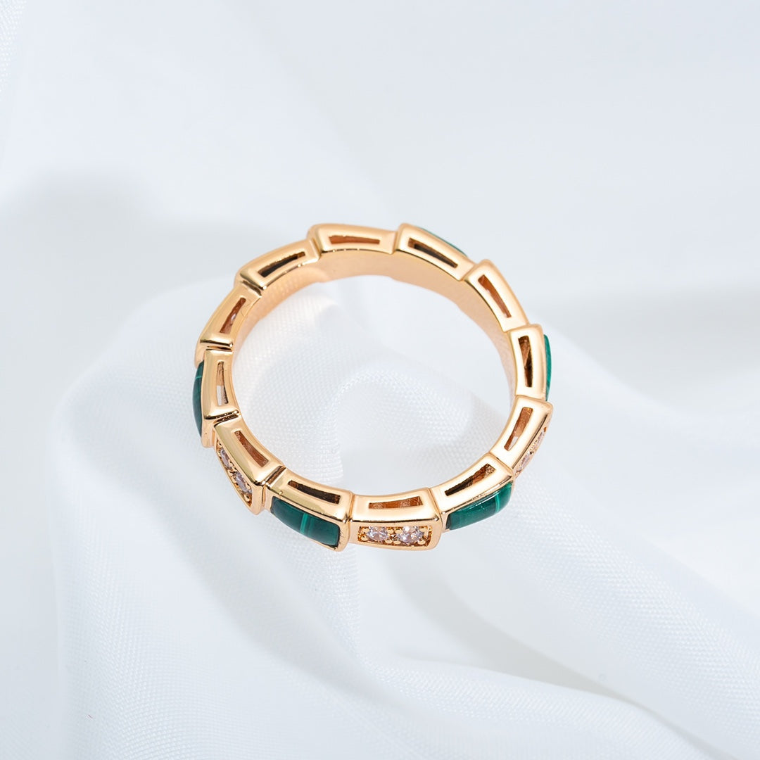 [Raffine]ANILLO SERPENTI ORO ROSA MALAQUITA DIAMANTE 3MM