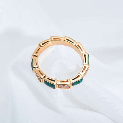[Raffine]ANILLO SERPENTI ORO ROSA MALAQUITA DIAMANTE 3MM