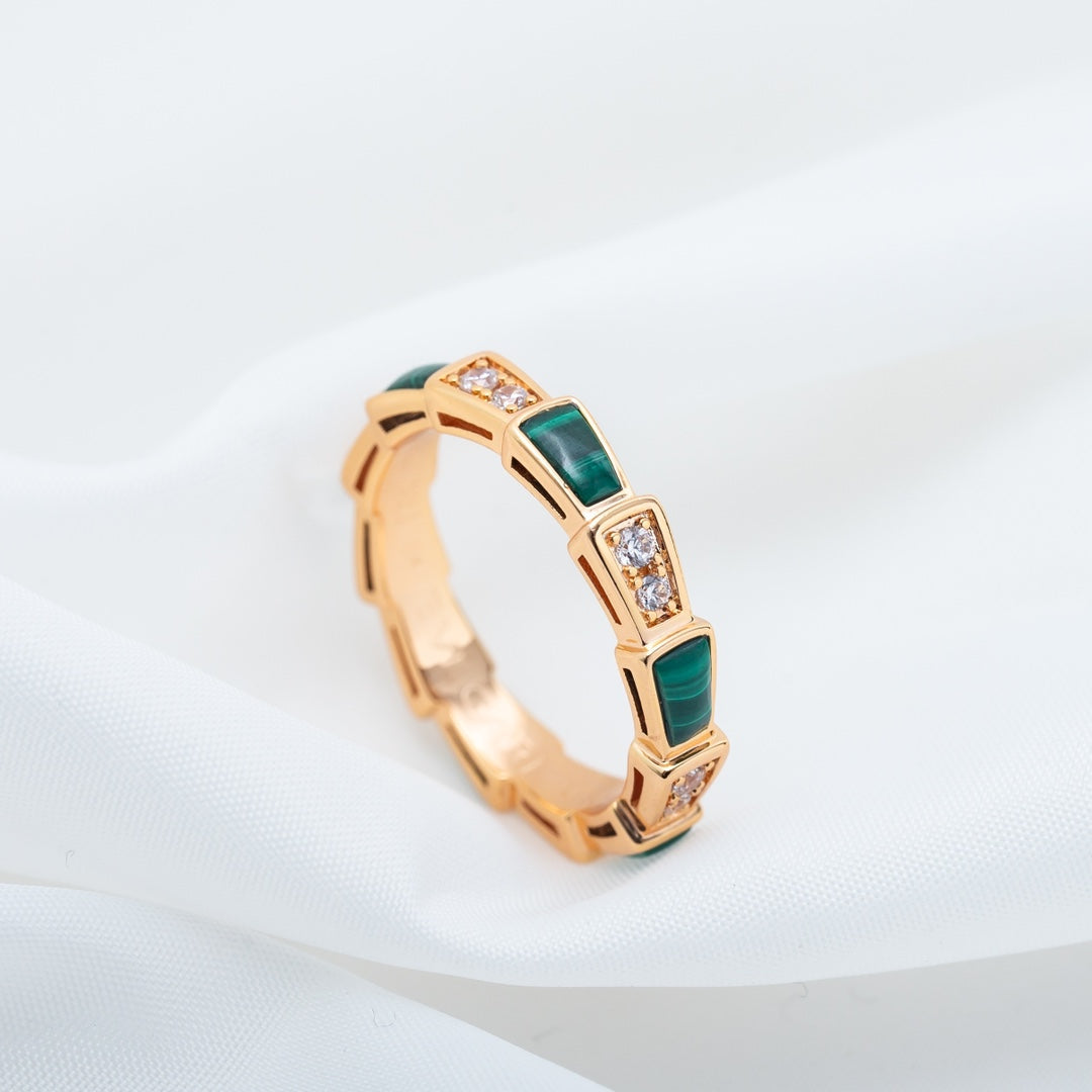 [Raffine]ANILLO SERPENTI ORO ROSA MALAQUITA DIAMANTE 3MM