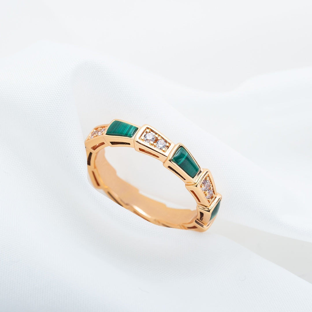 [Raffine]ANILLO SERPENTI ORO ROSA MALAQUITA DIAMANTE 3MM