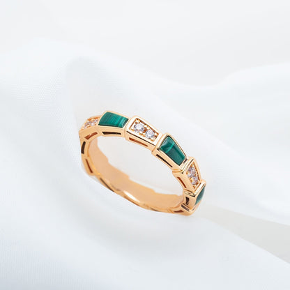 [Raffine]ANILLO SERPENTI ORO ROSA MALAQUITA DIAMANTE 3MM