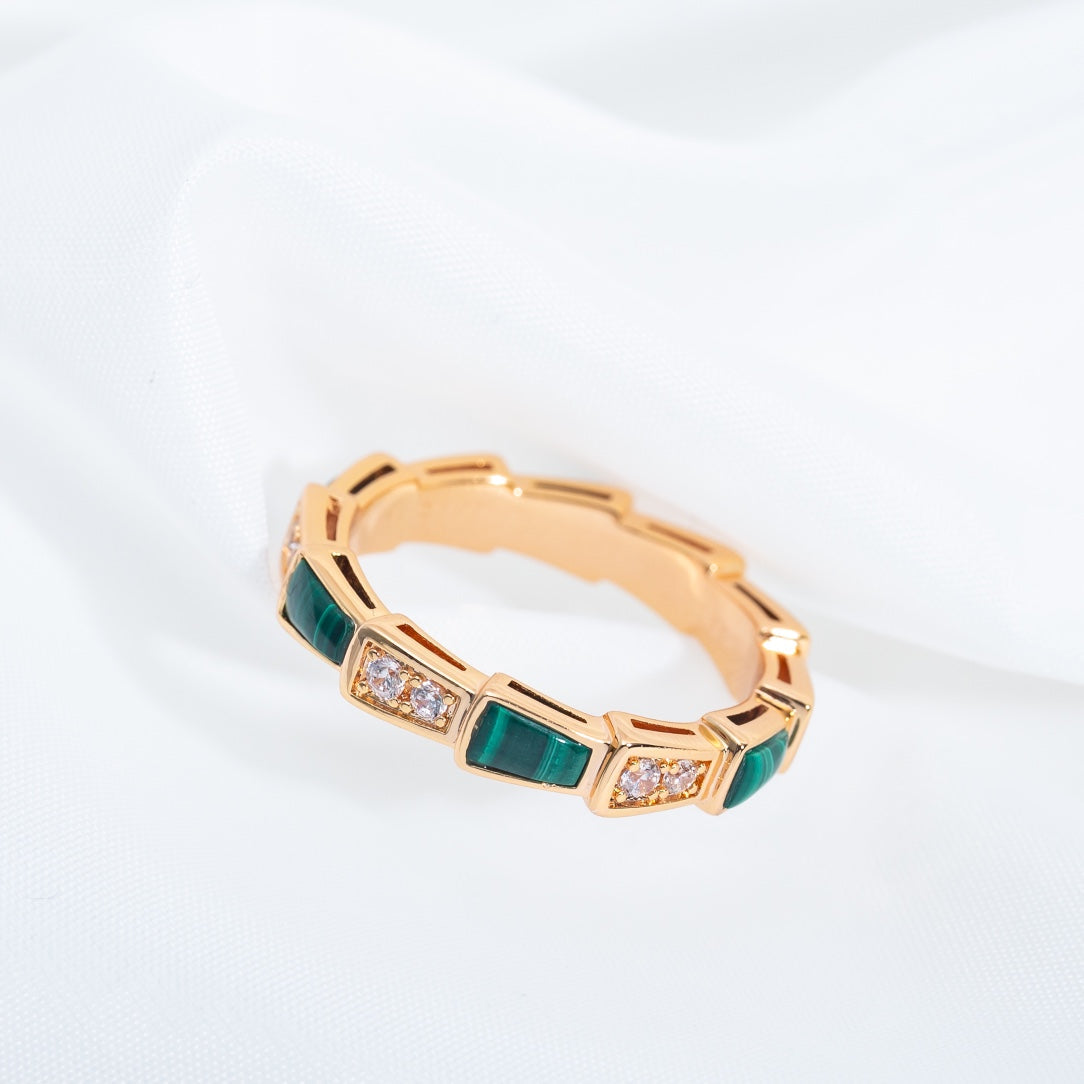 [Raffine]ANILLO SERPENTI ORO ROSA MALAQUITA DIAMANTE 3MM