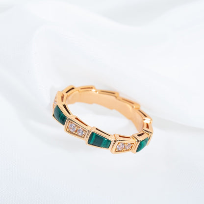 [Raffine]ANILLO SERPENTI ORO ROSA MALAQUITA DIAMANTE 3MM