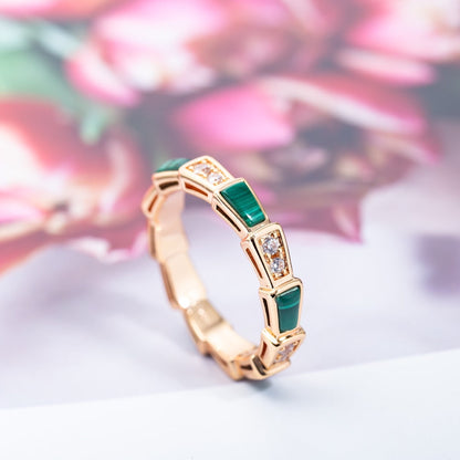 [Raffine]ANILLO SERPENTI ORO ROSA MALAQUITA DIAMANTE 3MM