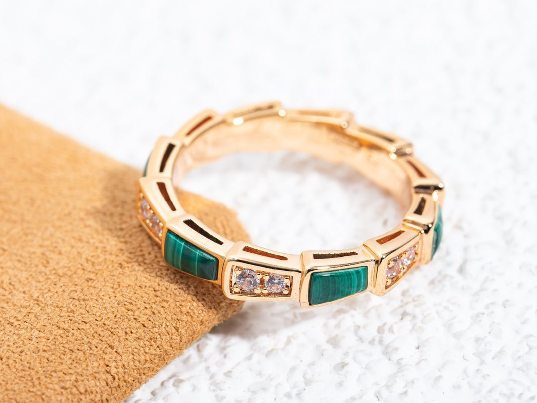 [Raffine]ANILLO SERPENTI ORO ROSA MALAQUITA DIAMANTE 3MM