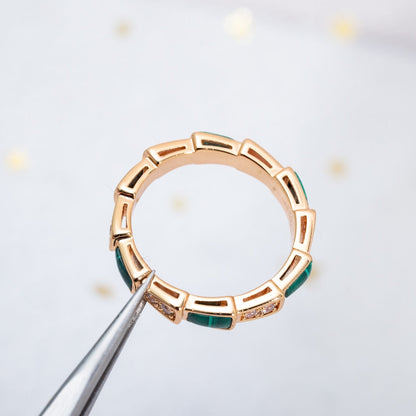 [Raffine]ANILLO SERPENTI ORO ROSA MALAQUITA DIAMANTE 3MM