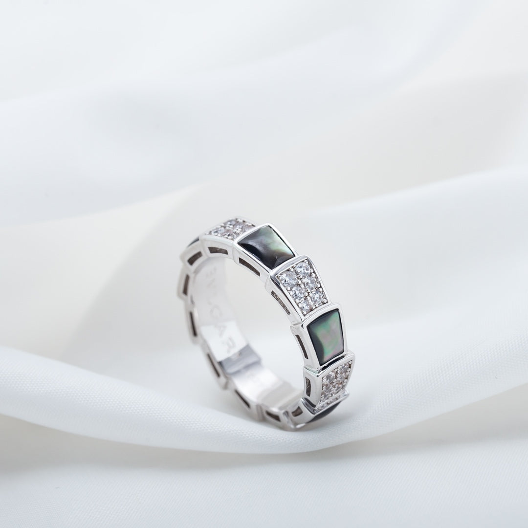 [Raffine]ANILLO SERPENTI PLATA DIAMANTE NEGRO MOP 4MM