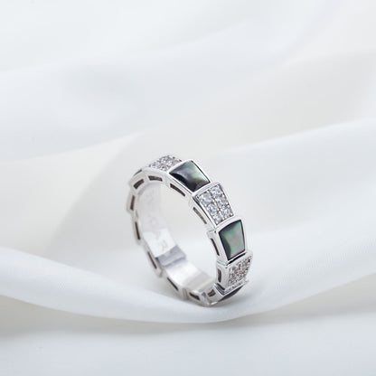 [Raffine]ANILLO SERPENTI PLATA DIAMANTE NEGRO MOP 4MM