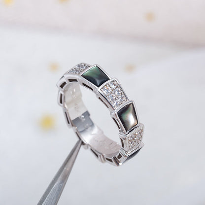 [Raffine]ANILLO SERPENTI PLATA DIAMANTE NEGRO MOP 4MM