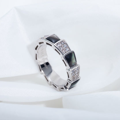 [Raffine]ANILLO SERPENTI PLATA DIAMANTE NEGRO MOP 4MM