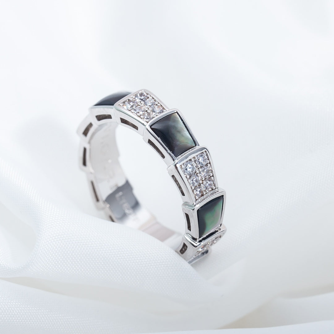 [Raffine]ANILLO SERPENTI PLATA DIAMANTE NEGRO MOP 4MM