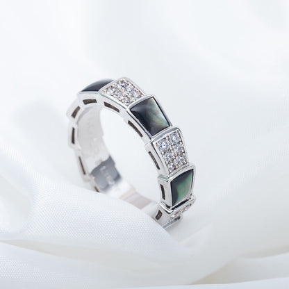 [Raffine]ANILLO SERPENTI PLATA DIAMANTE NEGRO MOP 4MM
