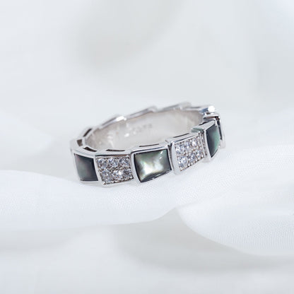 [Raffine]ANILLO SERPENTI PLATA DIAMANTE NEGRO MOP 4MM