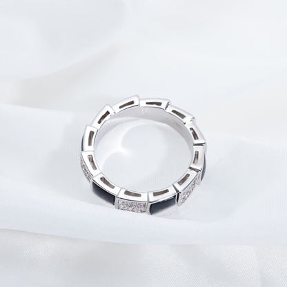 [Raffine]ANILLO SERPENTI PLATA DIAMANTE NEGRO MOP 4MM