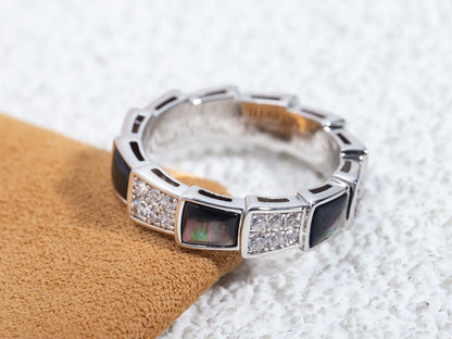 [Raffine]ANILLO SERPENTI PLATA DIAMANTE NEGRO MOP 4MM