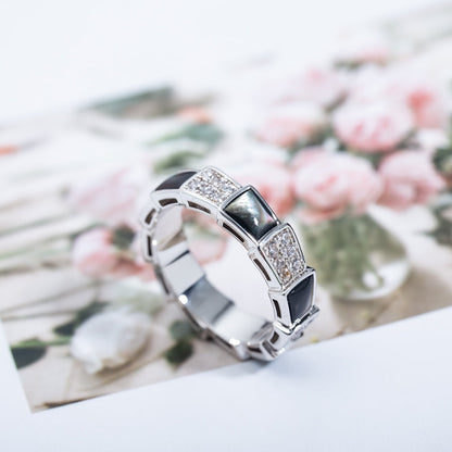 [Raffine]ANILLO SERPENTI PLATA DIAMANTE NEGRO MOP 4MM