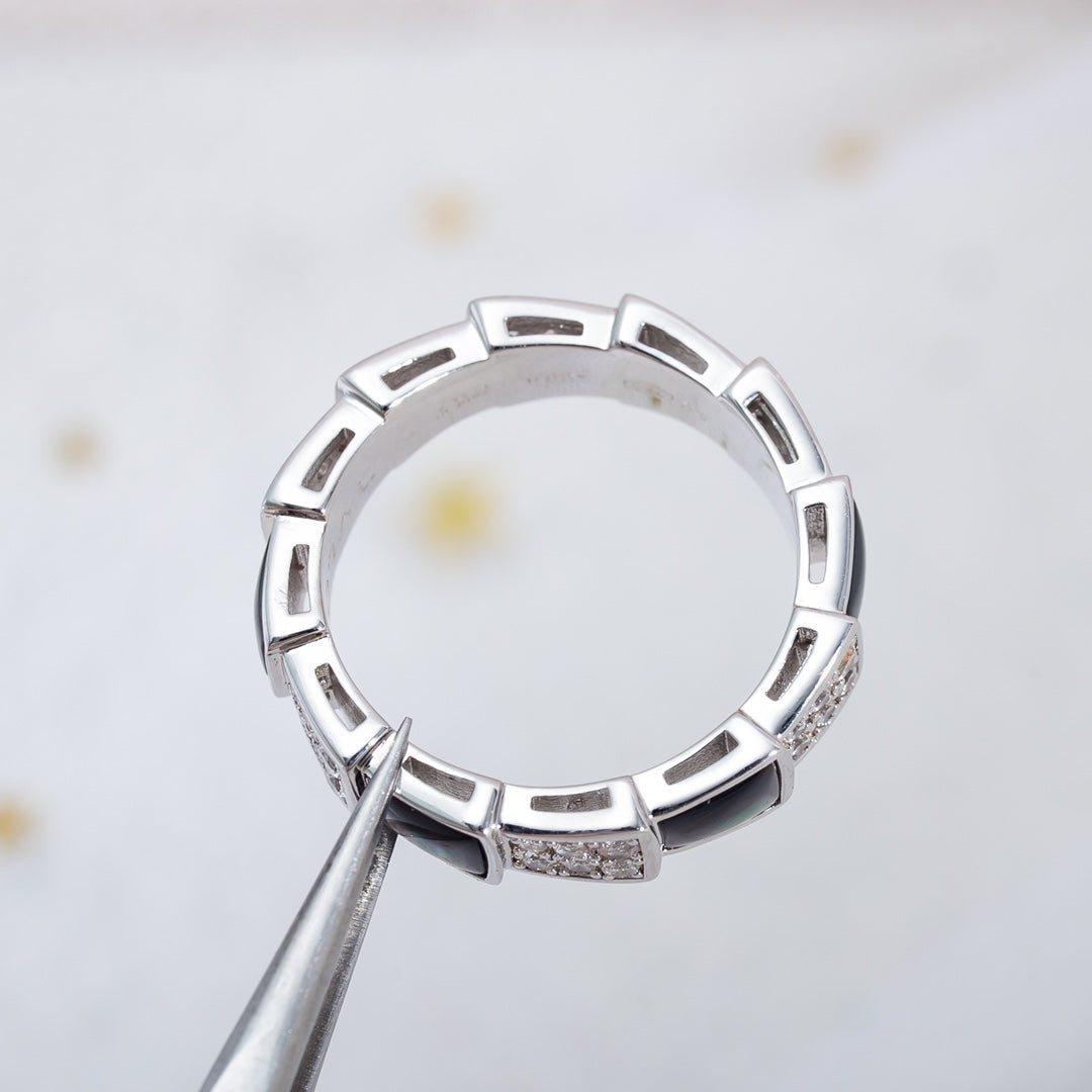 [Raffine]ANILLO SERPENTI PLATA DIAMANTE NEGRO MOP 4MM