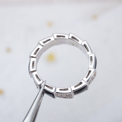 [Raffine]ANILLO SERPENTI PLATA DIAMANTE NEGRO MOP 4MM