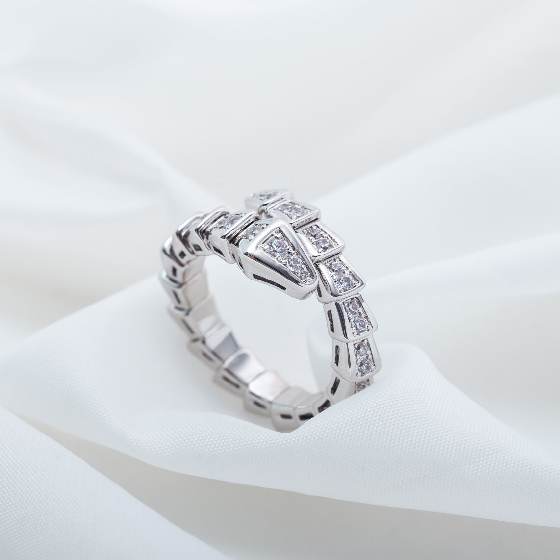 [Raffine]Anillo Serpenti Plata Diamante Pavé 4mm