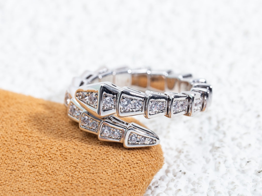 [Raffine]Anillo Serpenti Plata Diamante Pavé 4mm