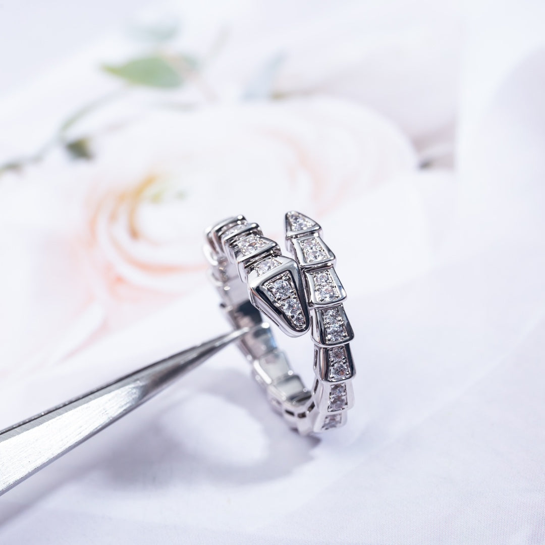 [Raffine]Anillo Serpenti Plata Diamante Pavé 4mm