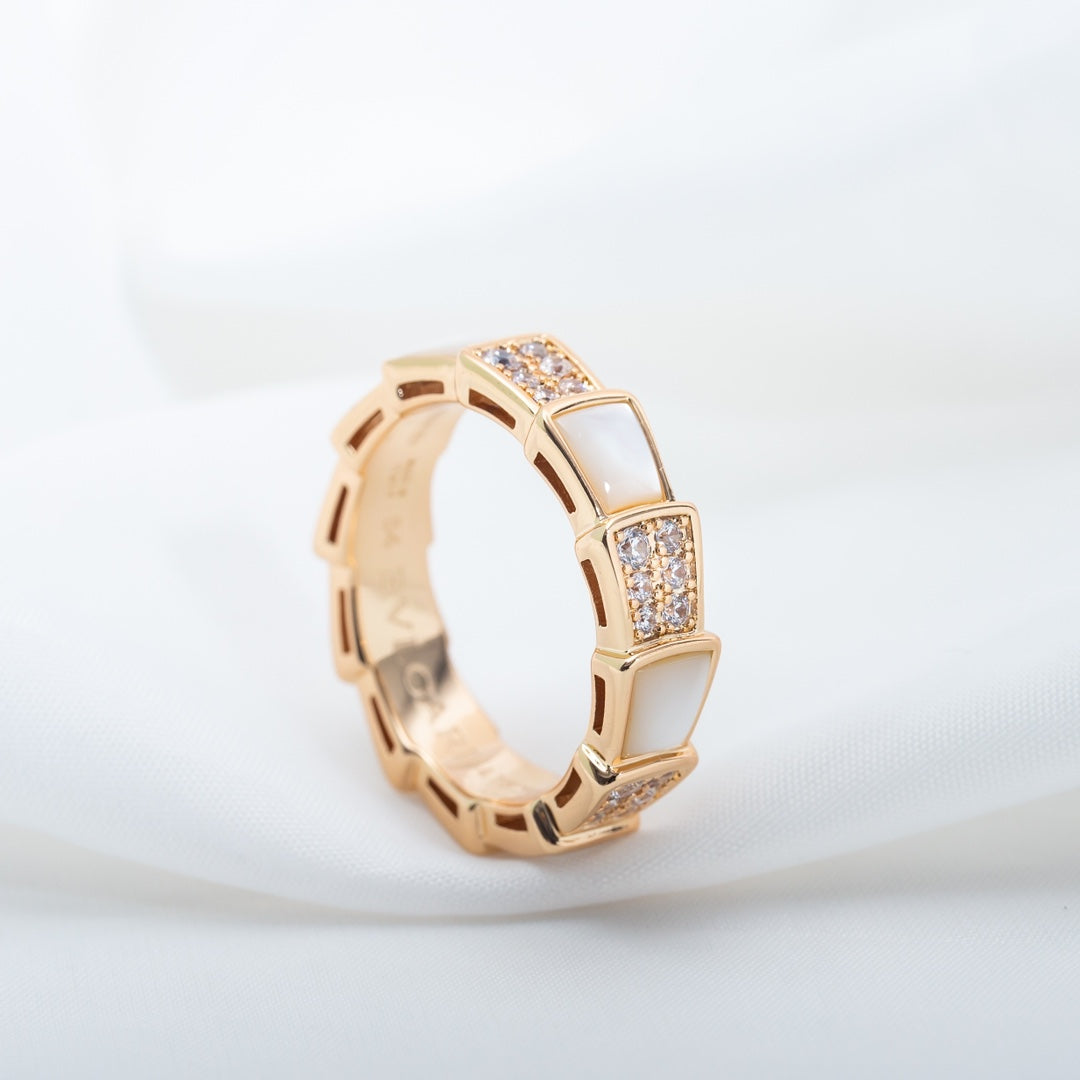 [Raffine]Anillo Serpenti Oro Rosa Mop Diamante Pavé 4mm