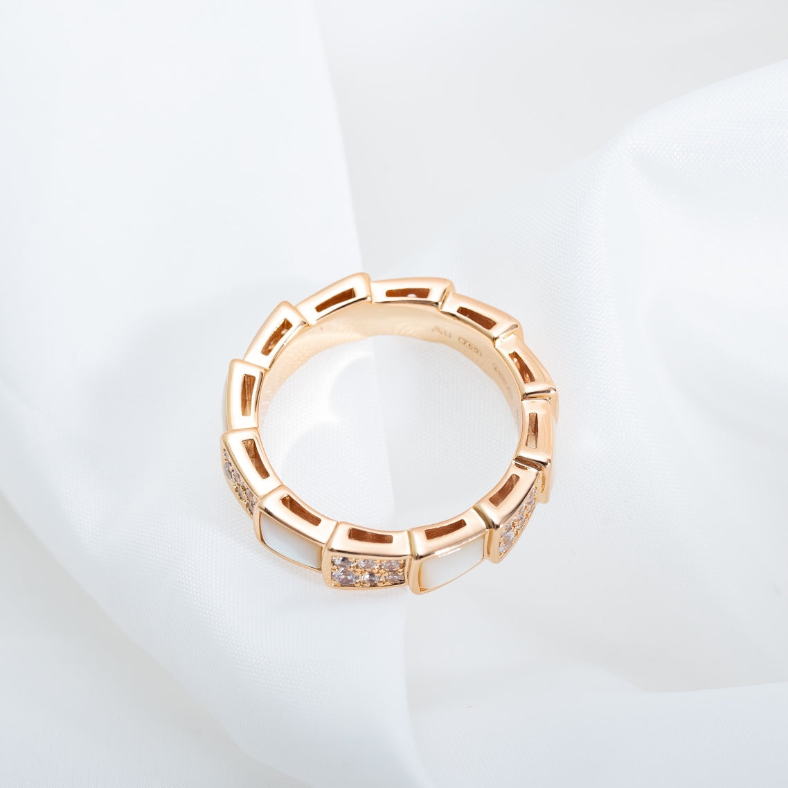 [Raffine]Anillo Serpenti Oro Rosa Mop Diamante Pavé 4mm