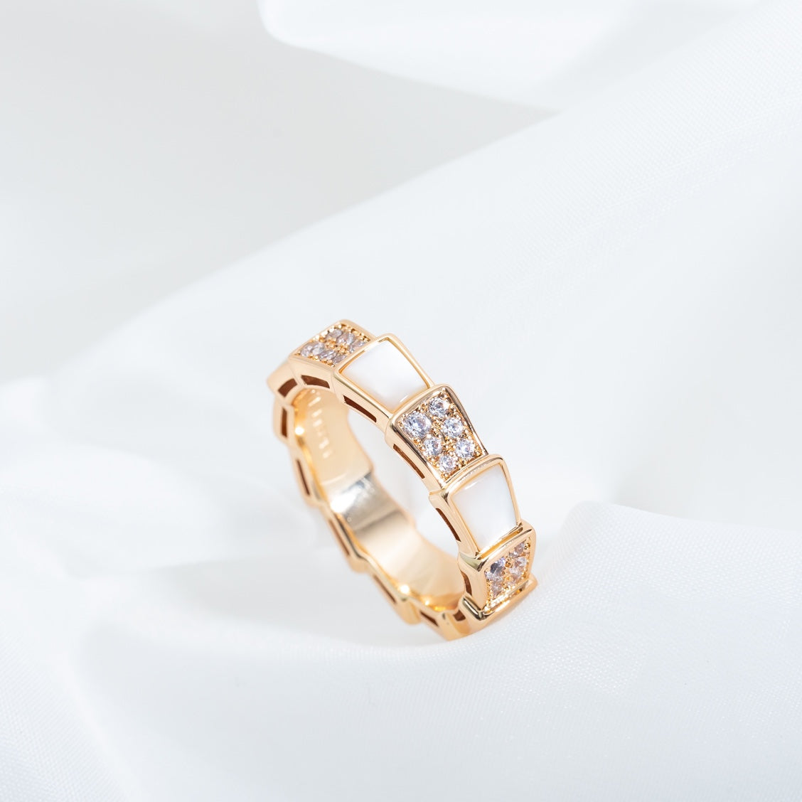 [Raffine]Anillo Serpenti Oro Rosa Mop Diamante Pavé 4mm