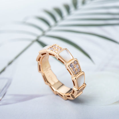 [Raffine]Anillo Serpenti Oro Rosa Mop Diamante Pavé 4mm