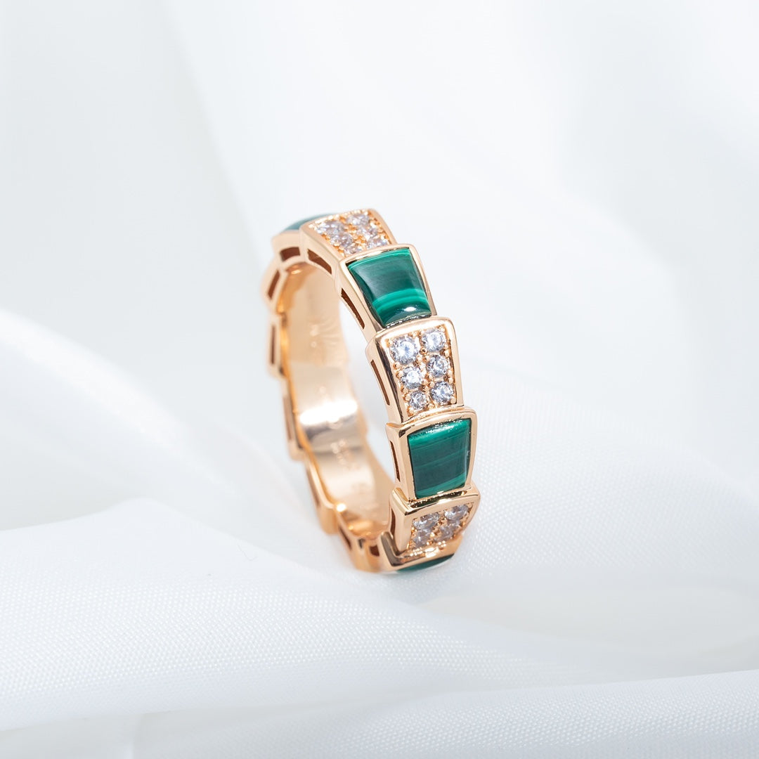 [Raffine]Anillo Serpenti Oro Rosa Malaquita Diamante Pavé 4mm