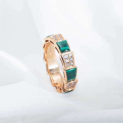 [Raffine]Anillo Serpenti Oro Rosa Malaquita Diamante Pavé 4mm