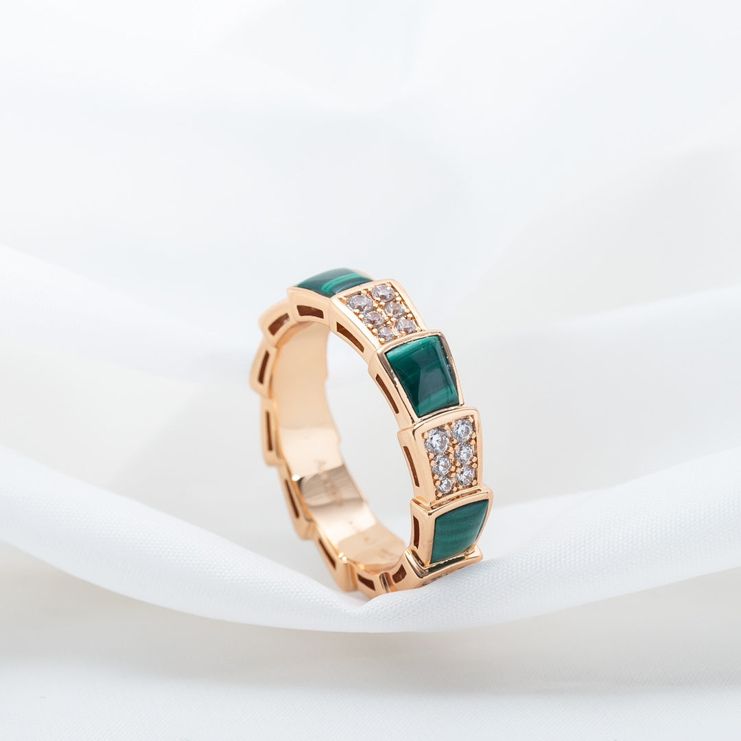 [Raffine]Anillo Serpenti Oro Rosa Malaquita Diamante Pavé 4mm