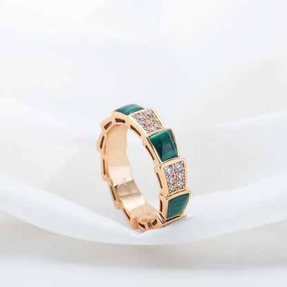 [Raffine]Anillo Serpenti Oro Rosa Malaquita Diamante Pavé 4mm