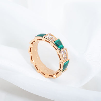 [Raffine]Anillo Serpenti Oro Rosa Malaquita Diamante Pavé 4mm