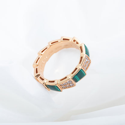 [Raffine]Anillo Serpenti Oro Rosa Malaquita Diamante Pavé 4mm
