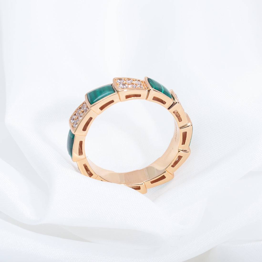 [Raffine]Anillo Serpenti Oro Rosa Malaquita Diamante Pavé 4mm