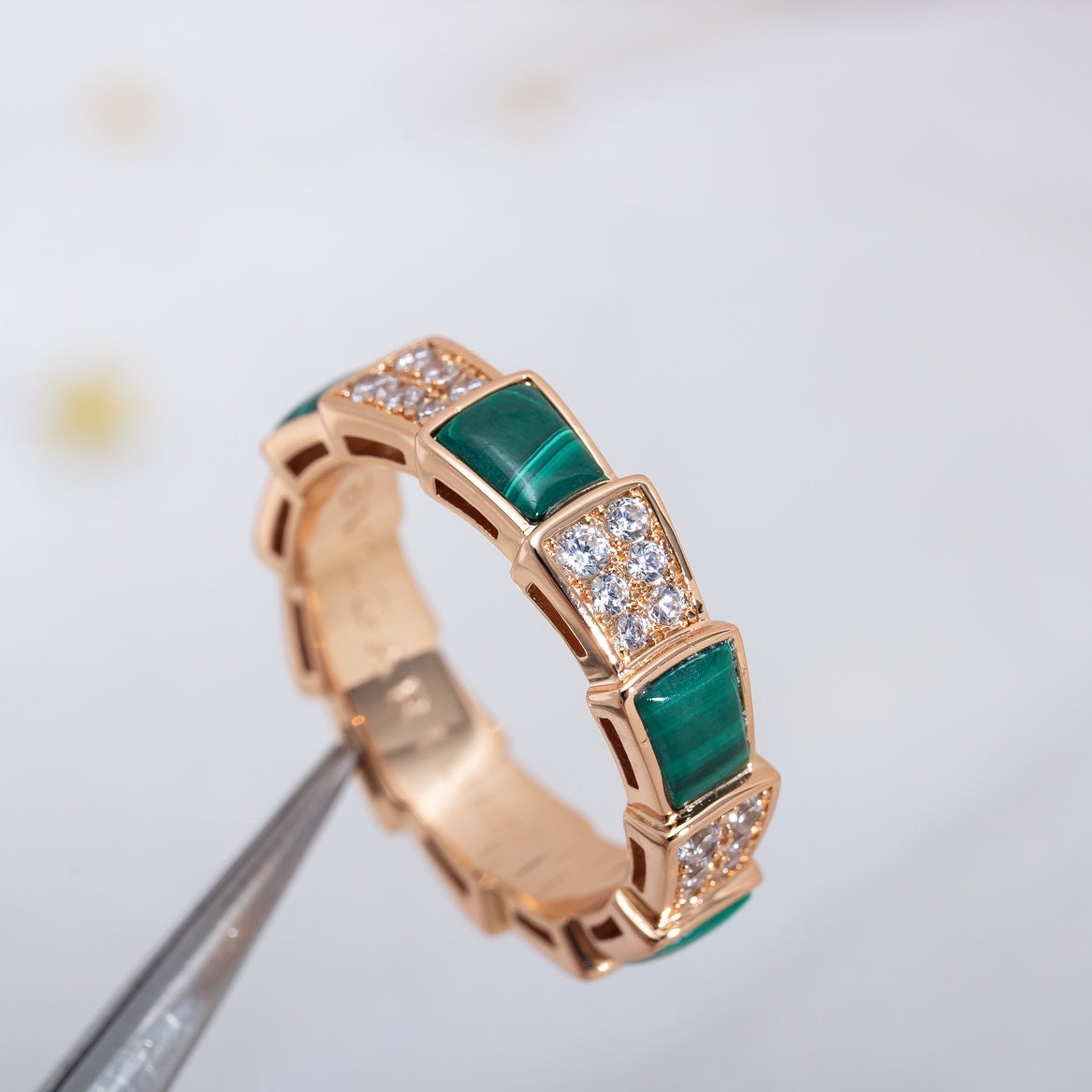 [Raffine]Anillo Serpenti Oro Rosa Malaquita Diamante Pavé 4mm