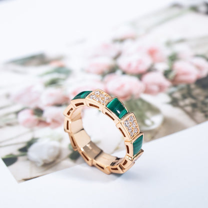 [Raffine]Anillo Serpenti Oro Rosa Malaquita Diamante Pavé 4mm