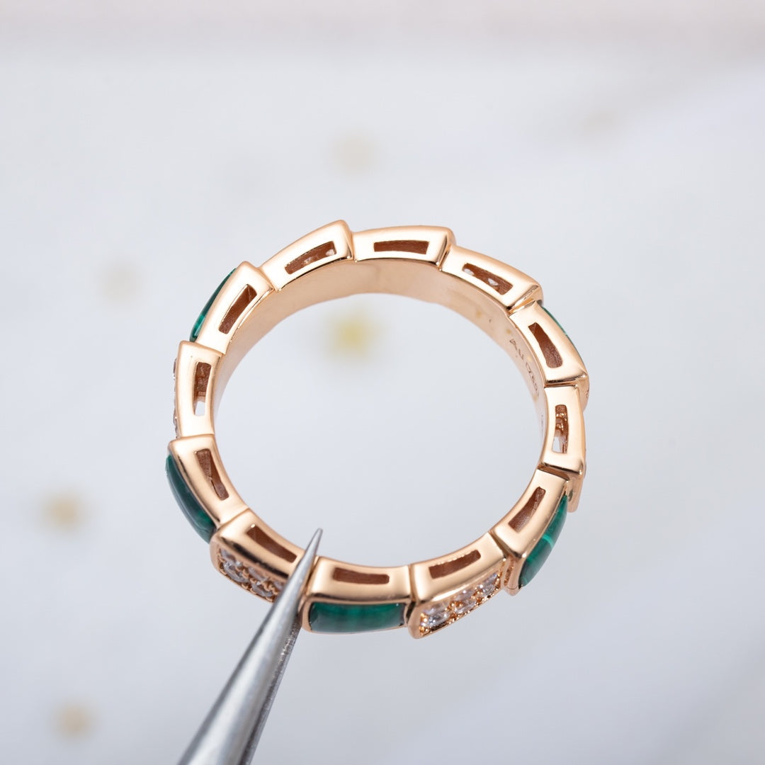 [Raffine]Anillo Serpenti Oro Rosa Malaquita Diamante Pavé 4mm