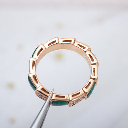 [Raffine]Anillo Serpenti Oro Rosa Malaquita Diamante Pavé 4mm